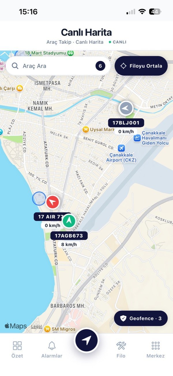 arvetrak mobil araç takip panel ekranı