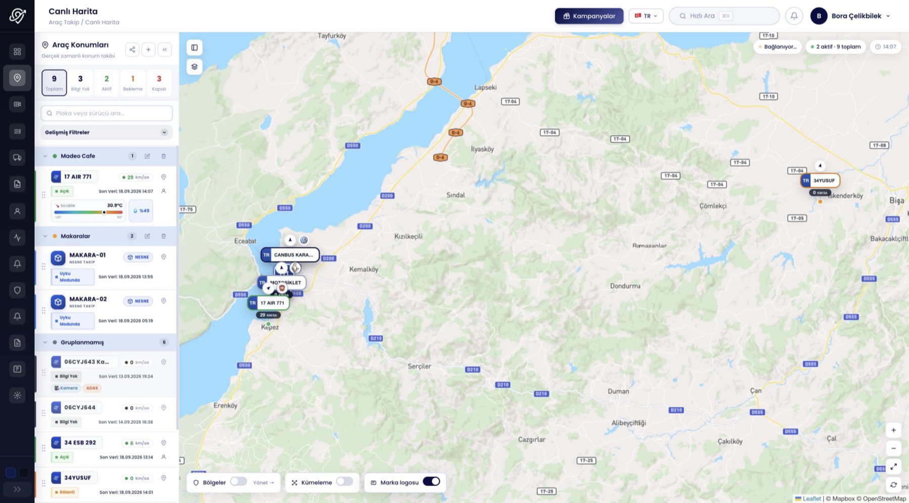 arvetrak canlı harita ve araç kamera konumu