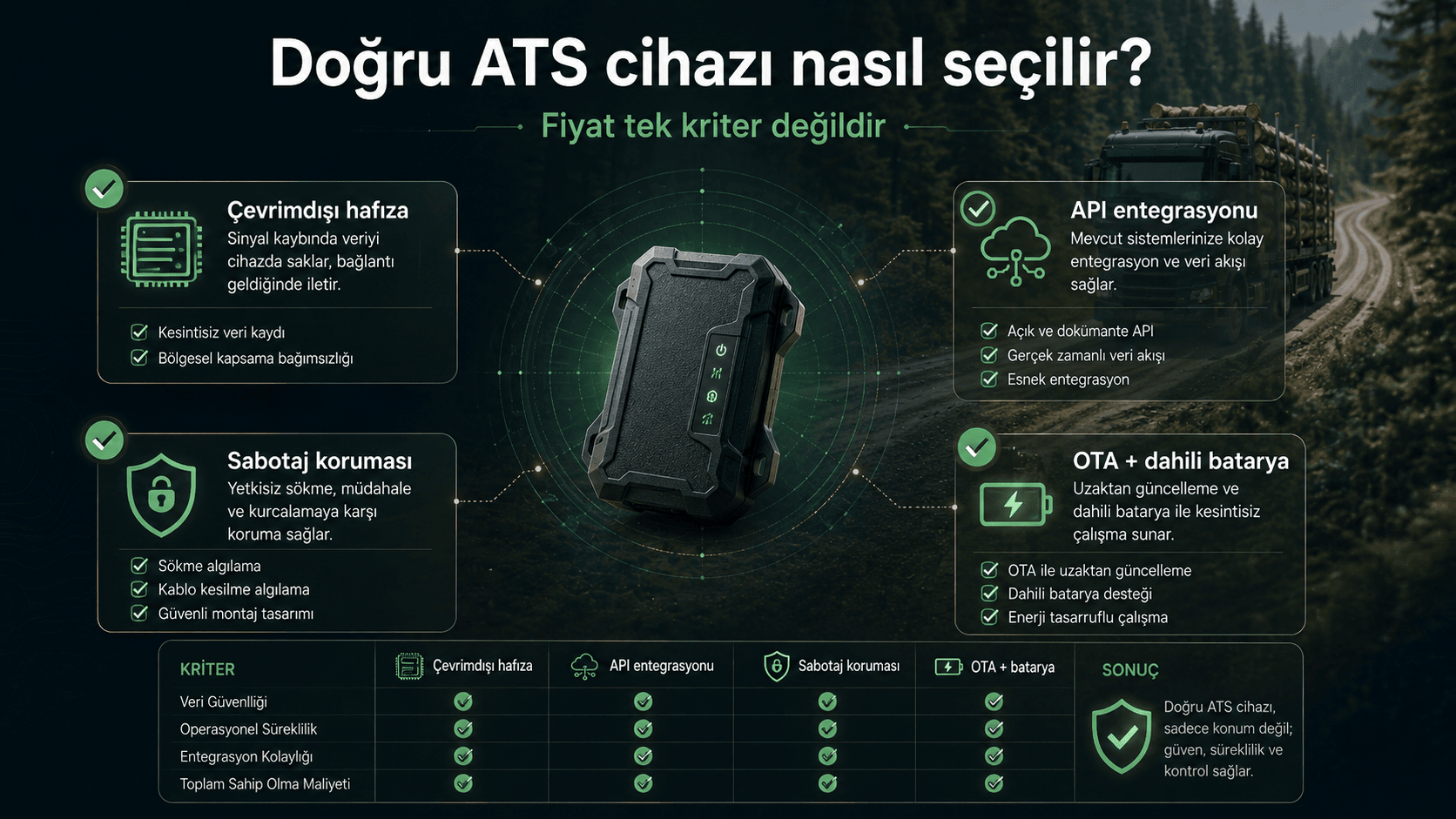 Orman araç takip seçimini gösteren karşılaştırma ekranı.