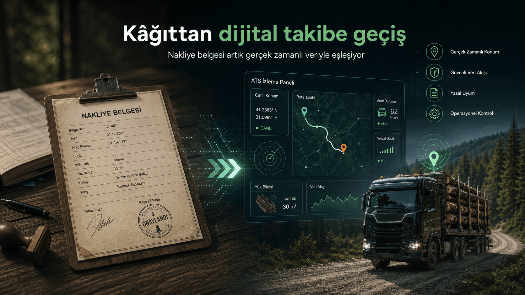 Orman taşımacılığında kullanılan araç takip cihazı ekranı.