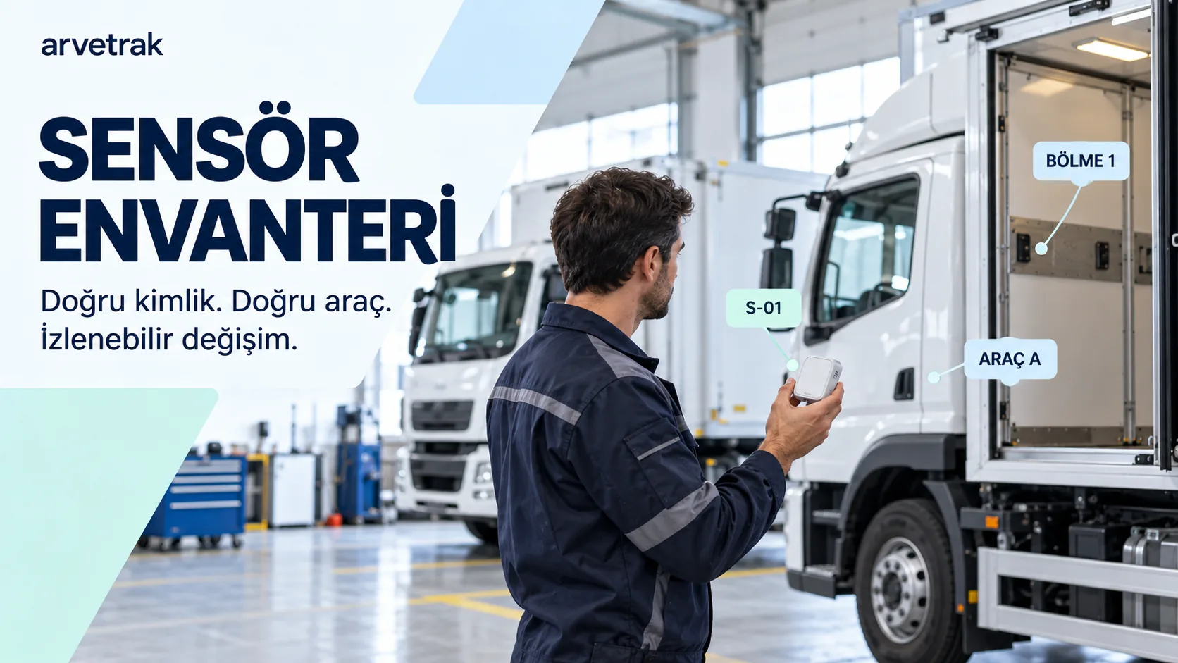 Araç, bölme ve sensör kimliğini eşleştiren teknisyeni gösteren temsili görsel