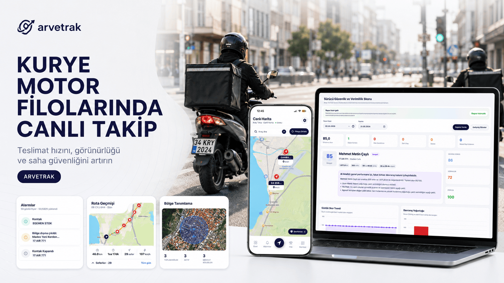 Kurye motor filosu canlı takip ekranı.