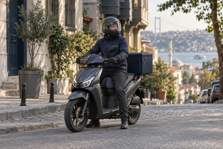 Şehir içinde çalışan moto kurye